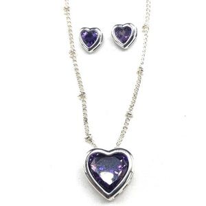 Swarovski Crystal Purple Amethyst Heart Necklace Earrings Set Sterling Set